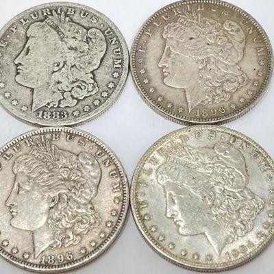 #614 â€¢ (4) 1883-1904 Morgan Silver Dollars
