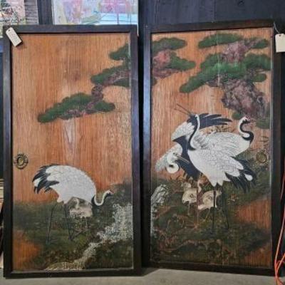 #6594 â€¢ Pair of Painted Doors, Appear to Sliding Japanese Temple Doors
