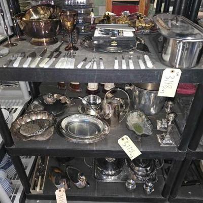 #3118 â€¢ Silverware, Serving Trays, Tennis Trophies, Pots, Candle Holders
