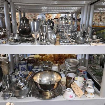#3186 â€¢ China, Tea Pots, Serving Trays, Silverware
