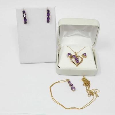 #440 â€¢ 10k Gold Purple Stone Necklaces & Gold Purple Stone Earrings, 8g
