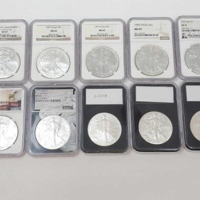 #528 â€¢ (10) 1991-2022 $1 American Eagle Silver Coins
