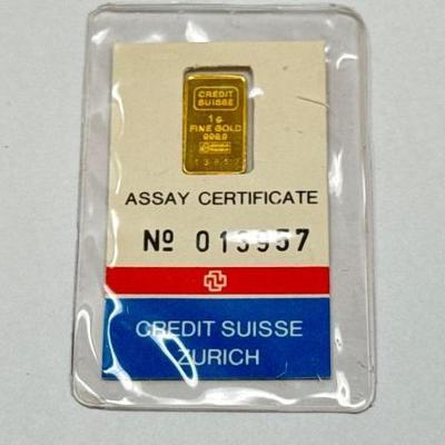 #506 • 1gram Fine Gold April 1982 Assay Certificate Credit Suisse Zurich
