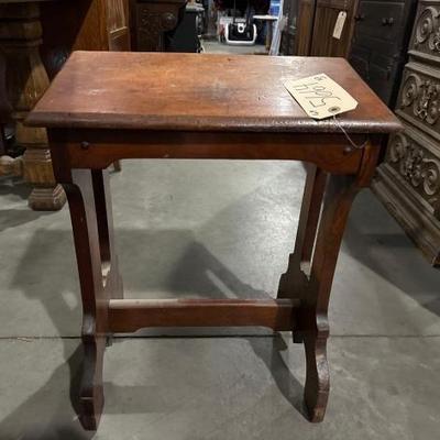 #5664 â€¢ vintage wood stool & lil metal rack &wood end table
