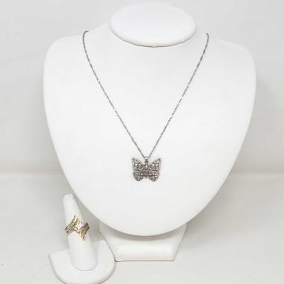 #476 â€¢ .925 Ring and Butterfly Necklace, 10.5g
