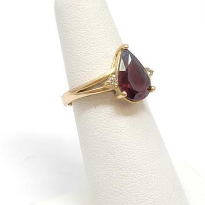 #336 â€¢ 14k Gold Pear Shaped Ruby and Diamond Ring, 3.33g
