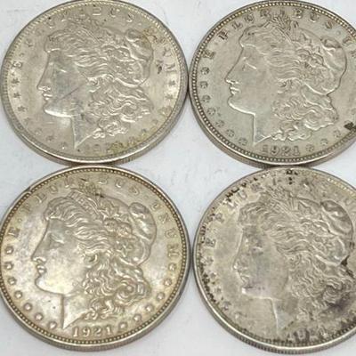 #616 â€¢ (4) 1921 Morgan Silver Dollars
