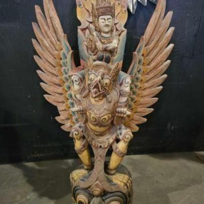 #6536 â€¢ Vishnu Riding Garuda Wooden Statue
