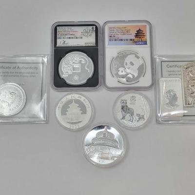 #558 â€¢ (6) Silver Coins with (2) Silver Bars
