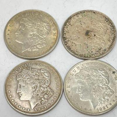 #610 â€¢ (4) 1921 Morgan Silver Dollars

