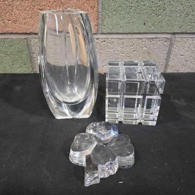 #3028 â€¢ (2) Baccarat Crystal Paperweights and Vase
