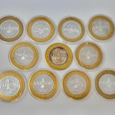 #554 â€¢ (11) .999 Pure Fine Silver Luxor Limited Edition Ten Dollars Gaming Token Coins
