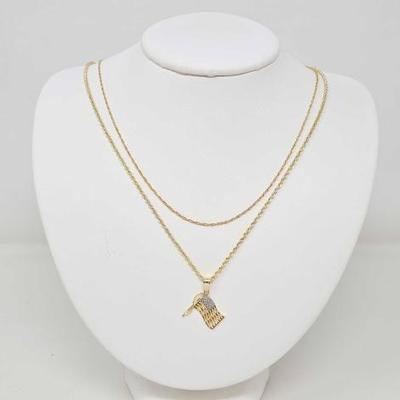#350 â€¢ 14k Gold American Flag Pendant Necklace with Extra 14k Gold Chain, 6g
