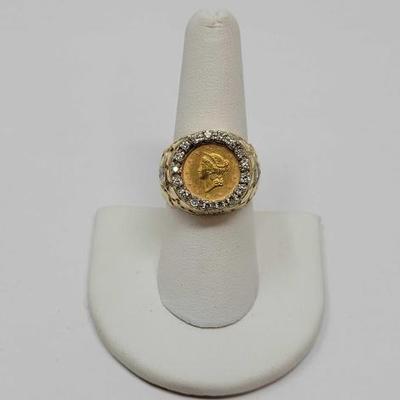 #320 â€¢ 14K Gold Diamond Ring with Gold Coin, 12g

