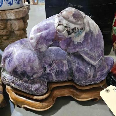 #6414 â€¢ Putple Stone Carved Horse Statue
