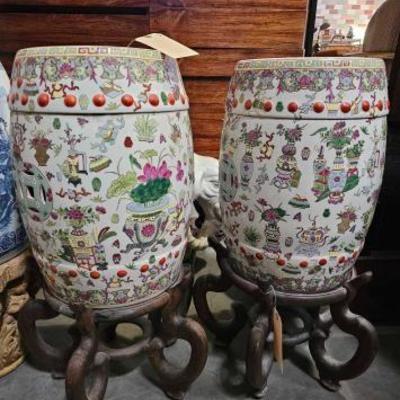 #6404 â€¢ 2 Garden Stools with Pedestals
