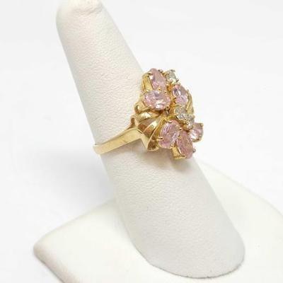 #473 â€¢ 10k Gold Ring with Pink Stones, 4.93g
