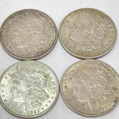 #608 â€¢ (4) 1921 Morgan Silver Dollars
