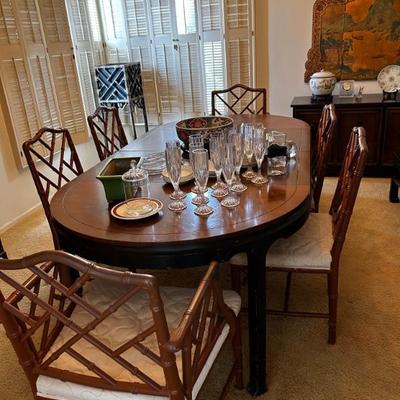 Mahogany table with faux bamboo dining chairs