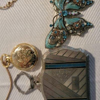 Antique compacts, Pocket Watches & Designer Pins