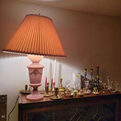 Pink lamp and candlesticks galore!