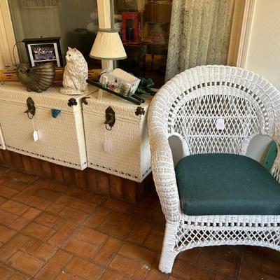 Sun Room â€¢ Vignette 
White Wicker Chair â€¢ $60
White Wicker Chests â€¢ $39 & $49.50