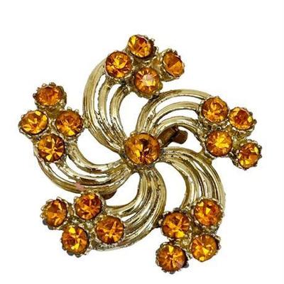 Lot 116 
Gold Tone and Citrine Colored Crystal Brooch