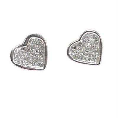 Lot 028  
Diamond Pave 14K White Gold Heart Earrings