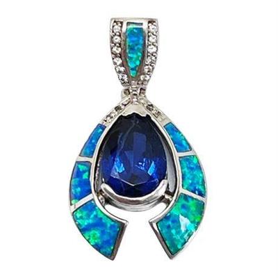 Lot 019  
Sterling Silver Opal, Crystal and Tanzanite Pendant