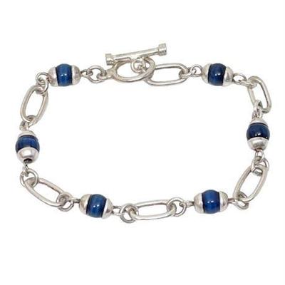 Lot 064  
Sterling Silver and 6 mm Sapphire Bead Toggle Closure Bracelet