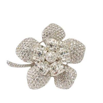 Lot 013  
Sterling Silver and Rhinestone Floral Brooch