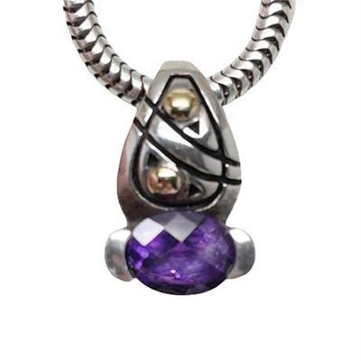 Lot 066  
Amethyst Sterling Silver and Gold Accent Pendant with Snake Chain
