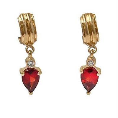 Lot 003 
14 K Yellow Gold and Garnet Drop and Diamond Accent Earrings