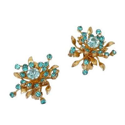 Lot 117   
Coro Signed Gold Tone and Blue Crystal Clip-on Earrings