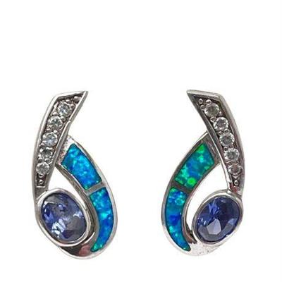 Lot 018 
Sterling Silver Opal, Crystal and Tanzanite Earrings