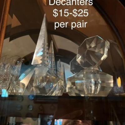 The Triangular tops have inlaid images
Each Set includes 2 decanters