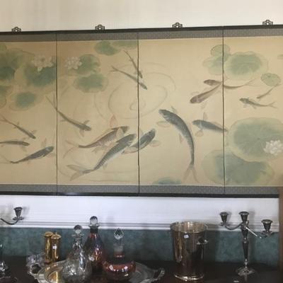 4 panel Chinese painted silk screen $350