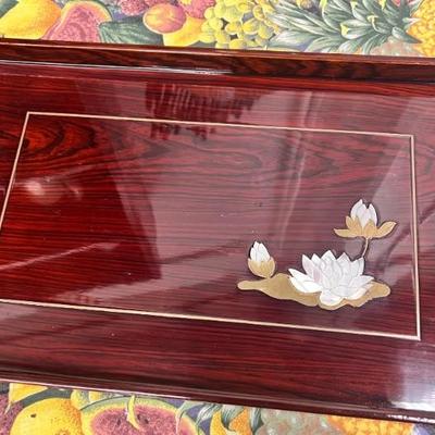 Korean Asian Red Lacquer Ware Tray Mother Of Pearl Abalone Inlay