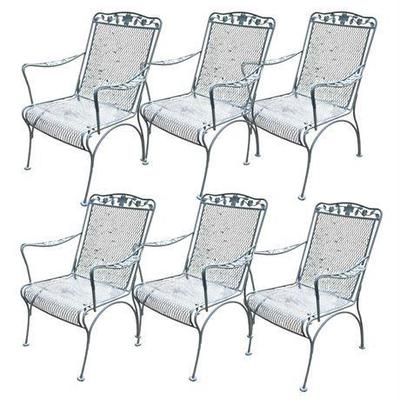 Lot 152   
Vintage Wrought Iron Green Patio Chairs, Set of Six