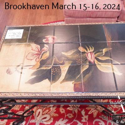 Floral tile Coffee Table with Metal base (22â€h x 33â€ w x 22â€ d) 