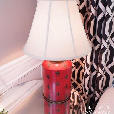 Red Table Lamp with Fleur-de-lis
