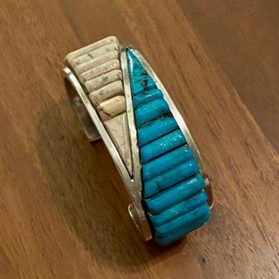 Turquoise Corn Row Sterling Cuff