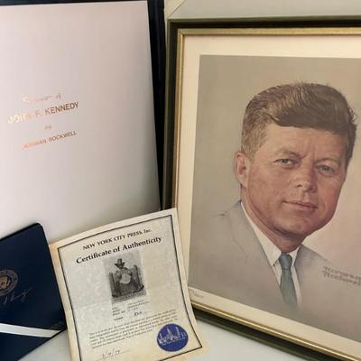 Portrait of John F Kennedy by Norman Rockwell With COA (Note: COA in photo is not correct, COA for the Norman Rockwell is in Blue Book on...
