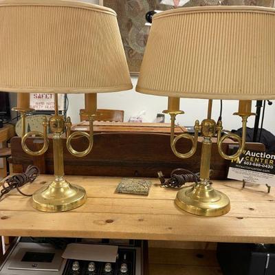 Pair of Brass Twin Bulb lamps