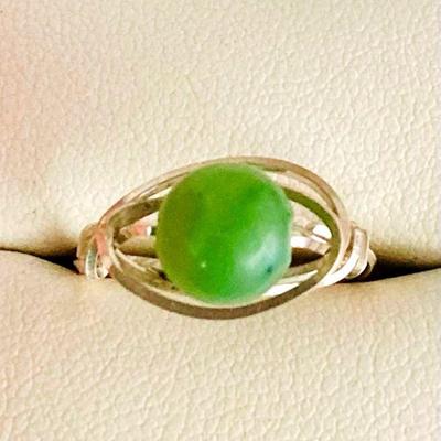 HGS082 Genuine Jade SS Ring SZ 6.5