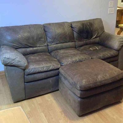 HGS211 Brown Leather Couch + Ottoman