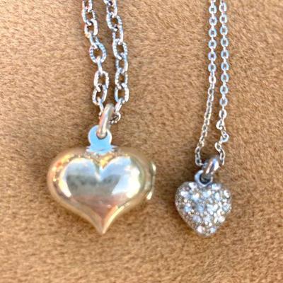 HGS013 SS Heart Hinged Pendant Plus Mini Heart Necklace 
