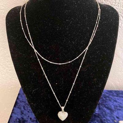 HGS066 HEART SS Double Necklace 