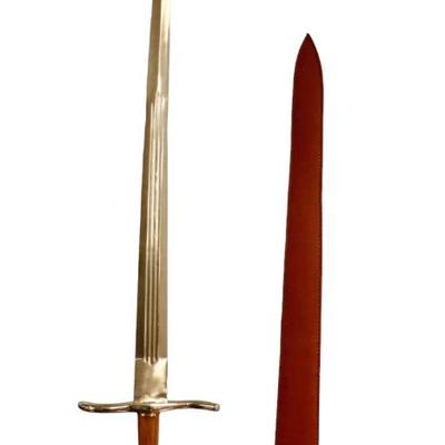 Exceptional Chrome 48 Inch Sword & Sheath - Wooden Handle