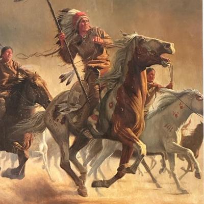 Warrior Native American on Horseback by American Artist Mort Kunstler